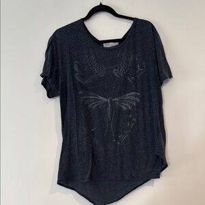 Project Social T Navy Blue Asymmetrical Burnout Graphic Tee (L)